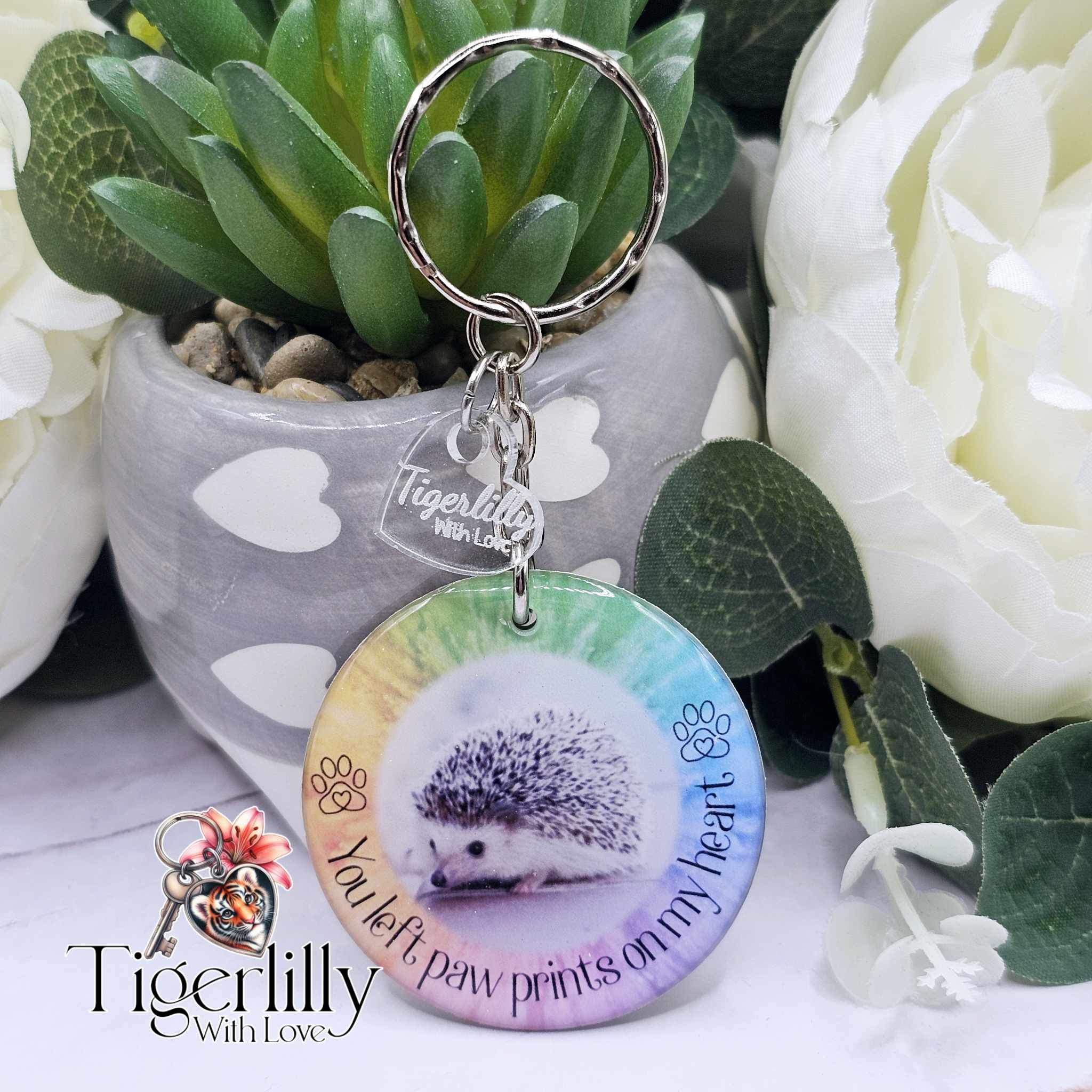 Personalised Pet Memorial Photo Keyring UK – “You Left Pawprints On My Heart” Dog Remembrance Gift