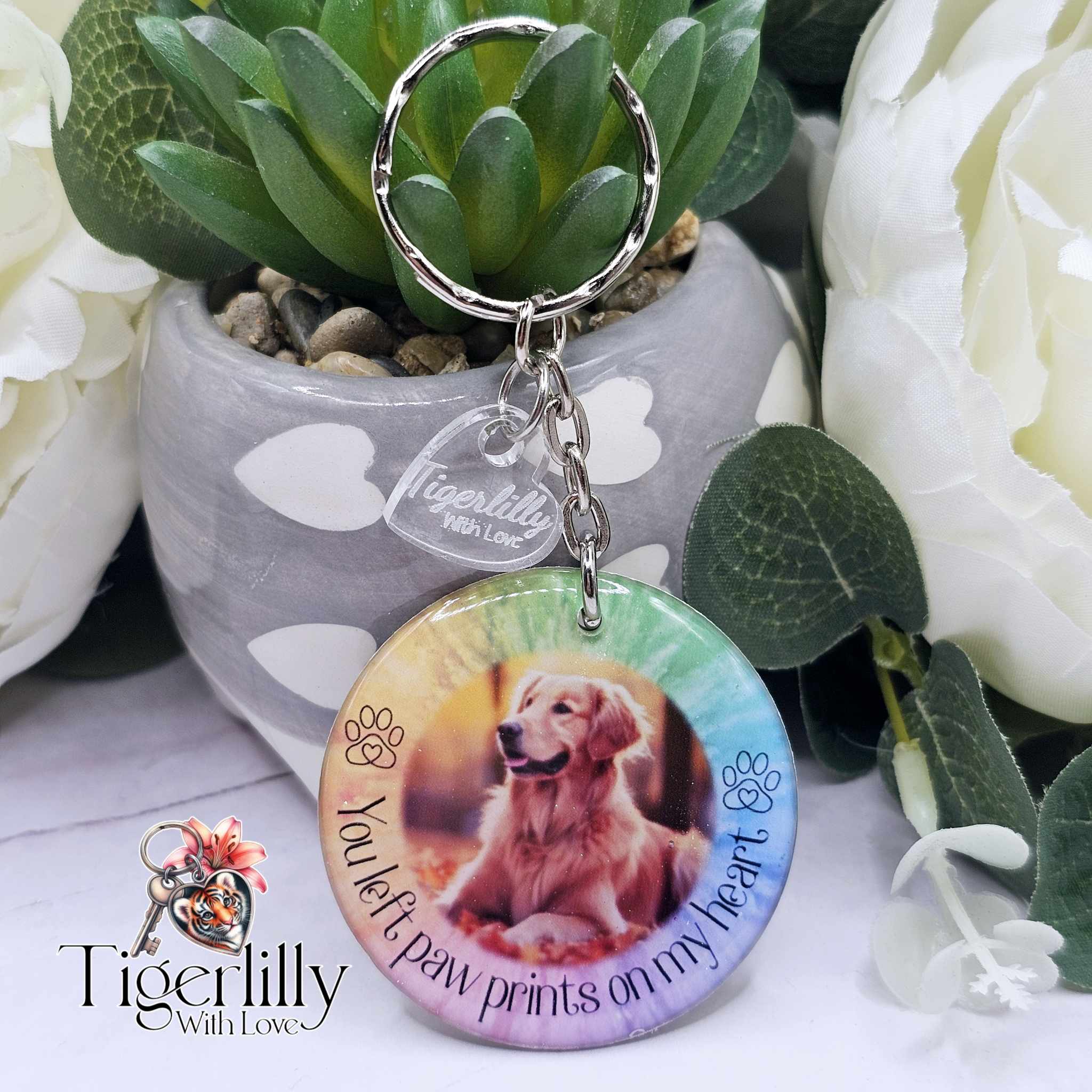Personalised Pet Memorial Photo Keyring UK – “You Left Pawprints On My Heart” Dog Remembrance Gift