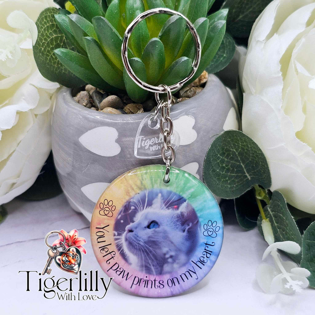 Personalised Pet Memorial Photo Keyring UK – “You Left Pawprints On My Heart” Dog Remembrance Gift