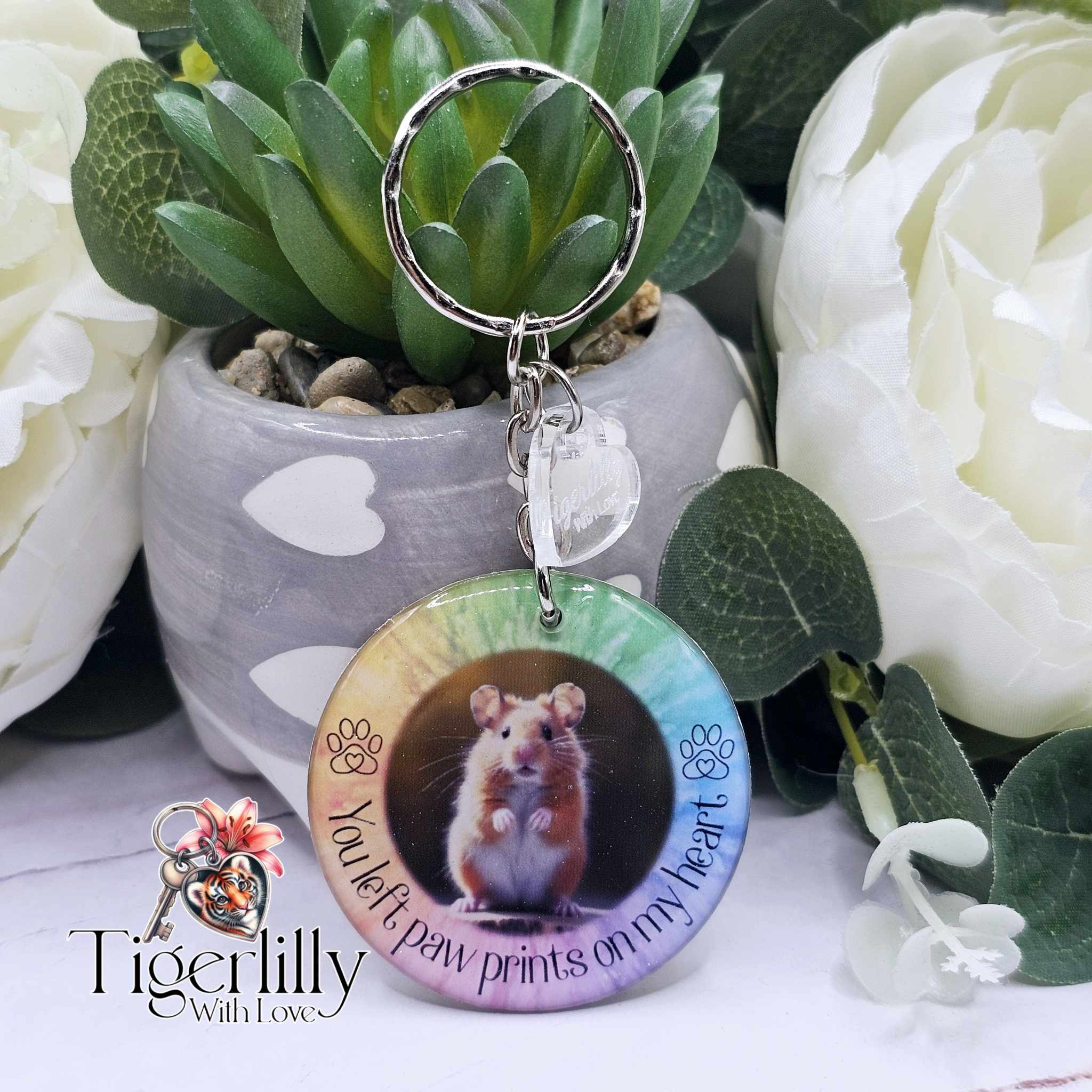 Personalised Pet Memorial Photo Keyring UK – “You Left Pawprints On My Heart” Dog Remembrance Gift