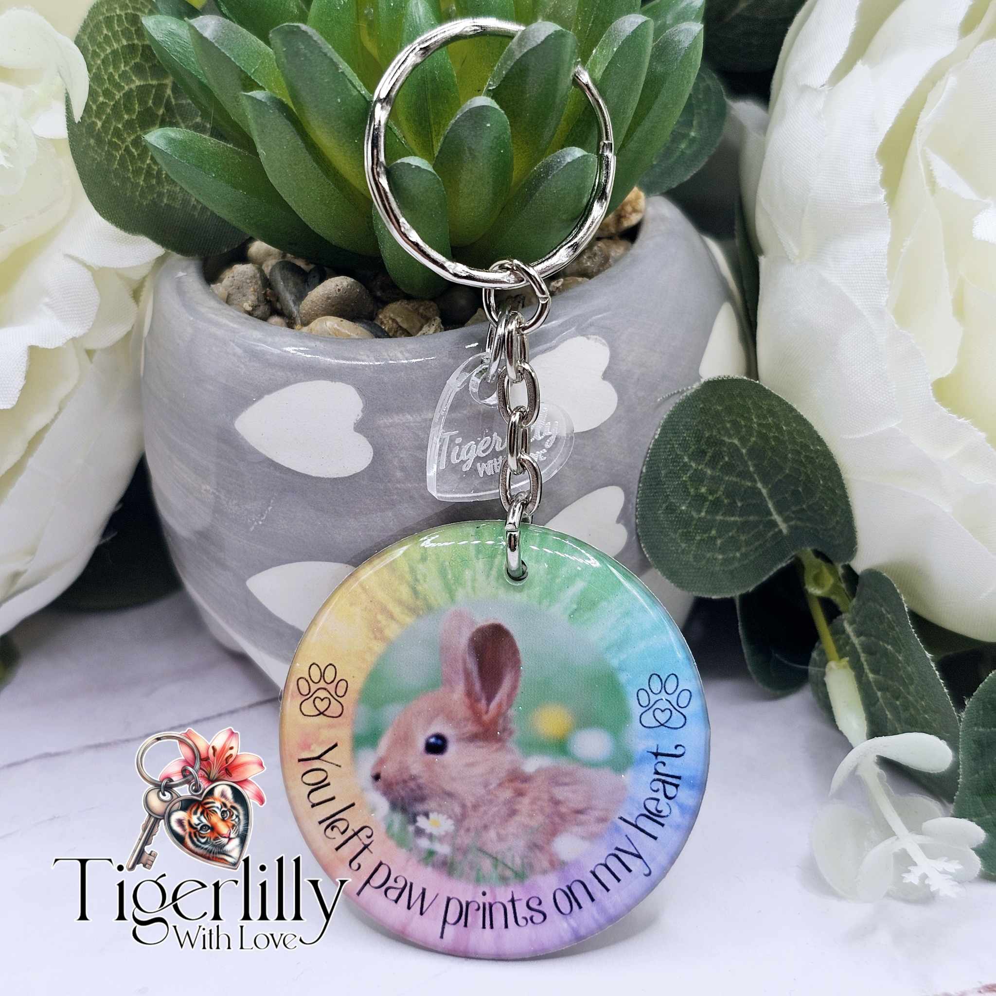 Personalised Pet Memorial Photo Keyring UK – “You Left Pawprints On My Heart” Dog Remembrance Gift