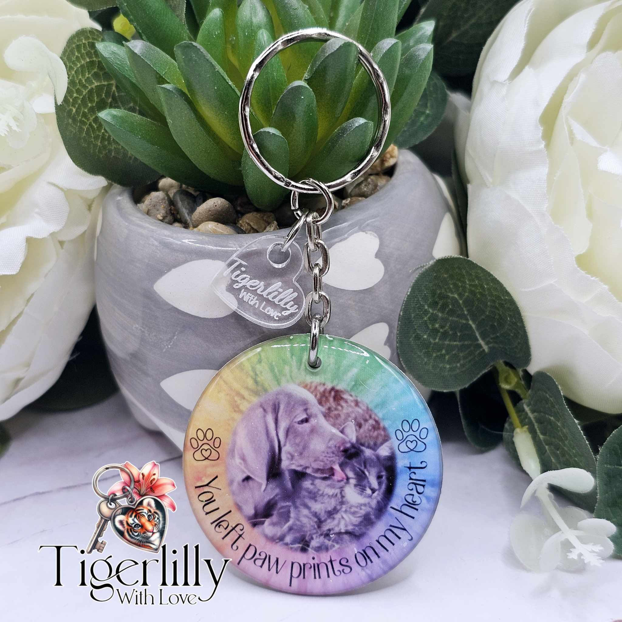 Personalised Pet Memorial Photo Keyring UK – “You Left Pawprints On My Heart” Dog Remembrance Gift