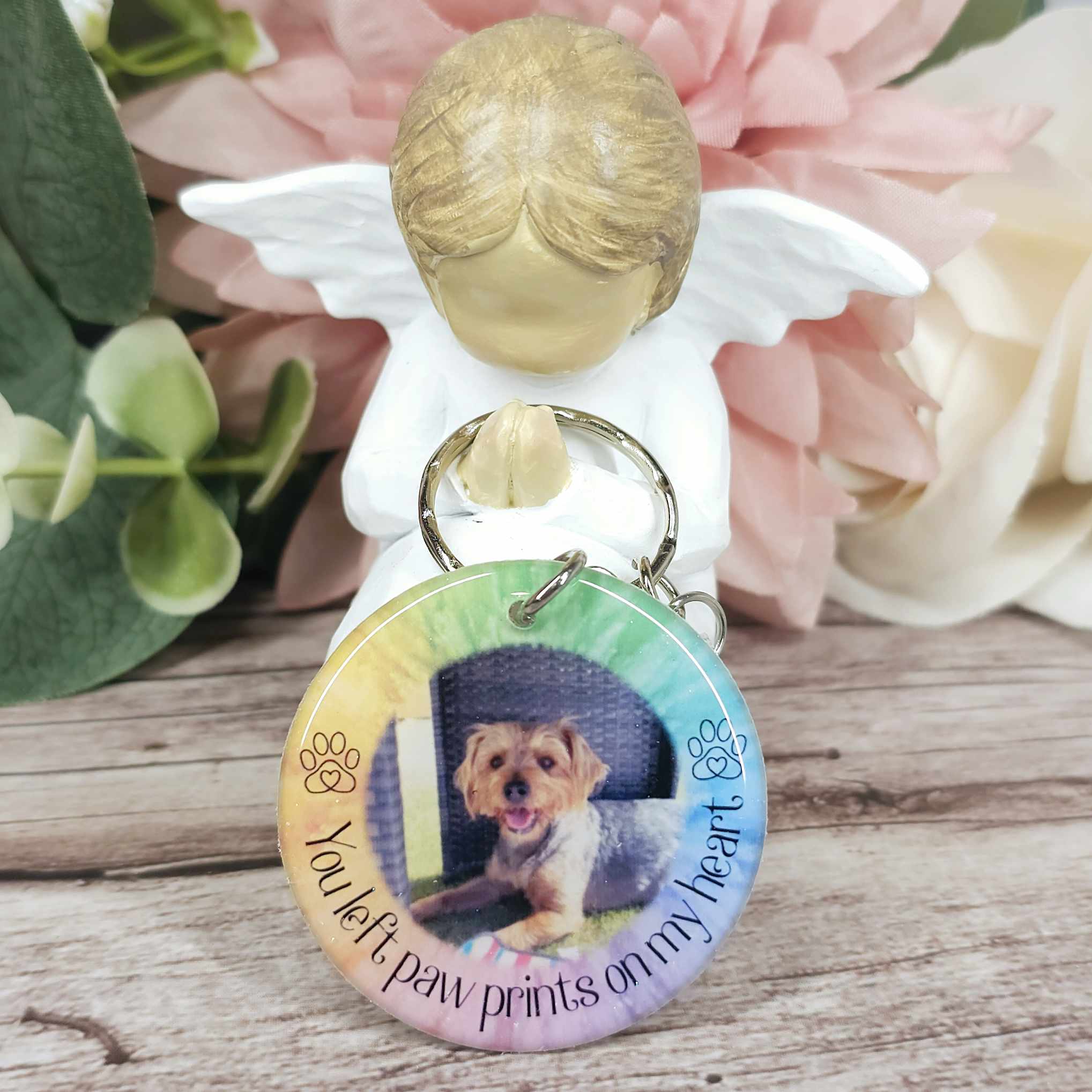 Personalised Pet Memorial Photo Keyring UK – “You Left Pawprints On My Heart” Dog Remembrance Gift