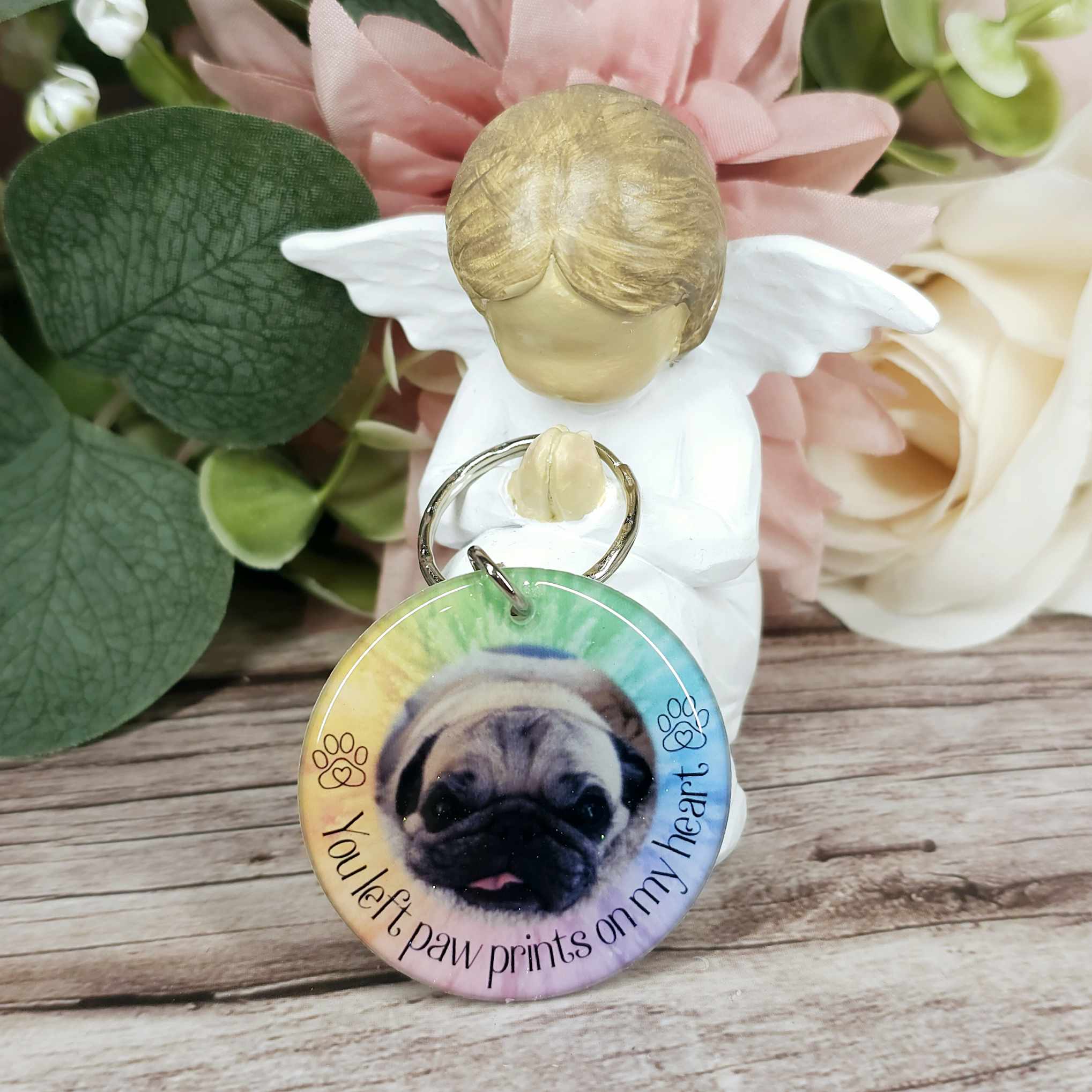Personalised Pet Memorial Photo Keyring UK – “You Left Pawprints On My Heart” Dog Remembrance Gift