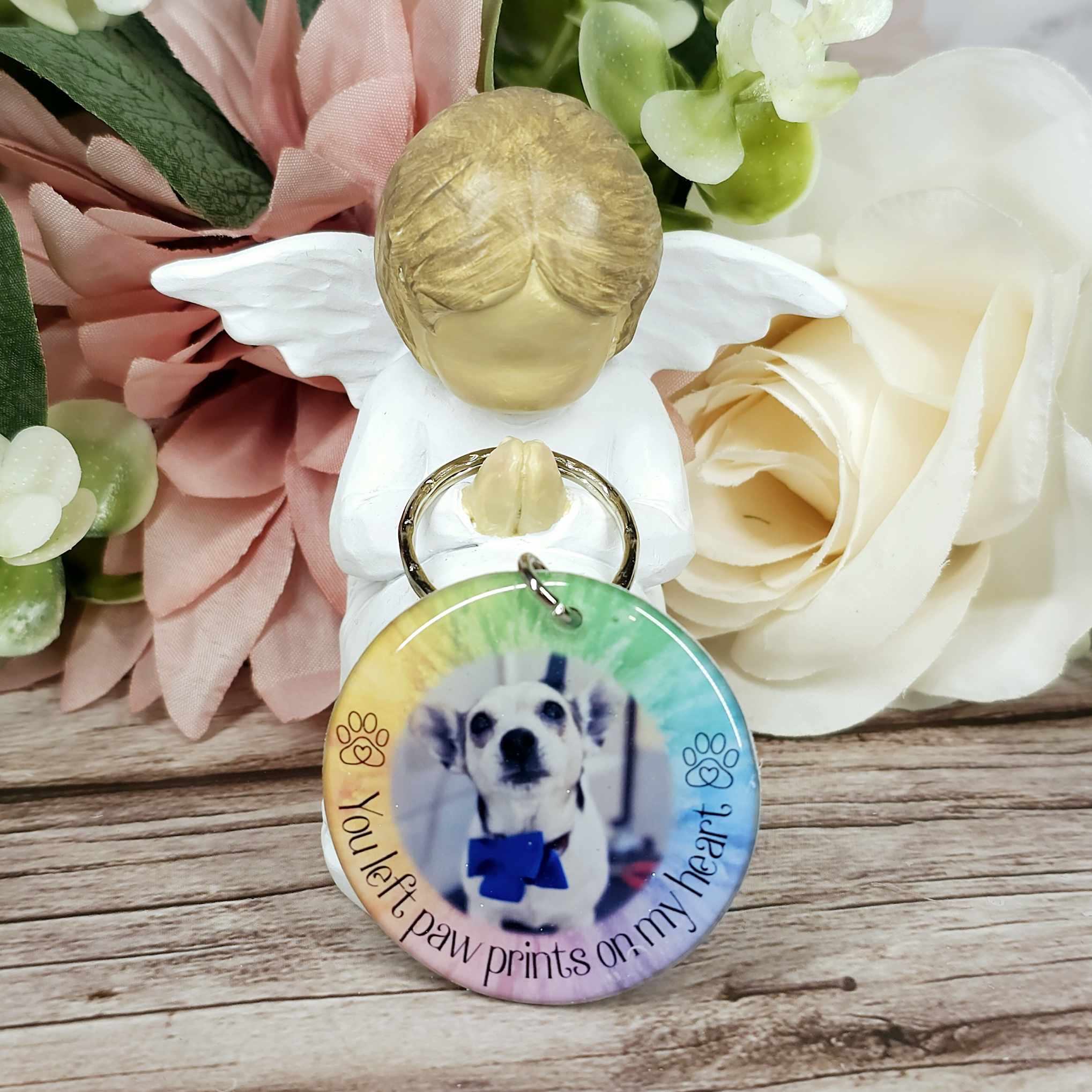 Personalised Pet Memorial Photo Keyring UK – “You Left Pawprints On My Heart” Dog Remembrance Gift