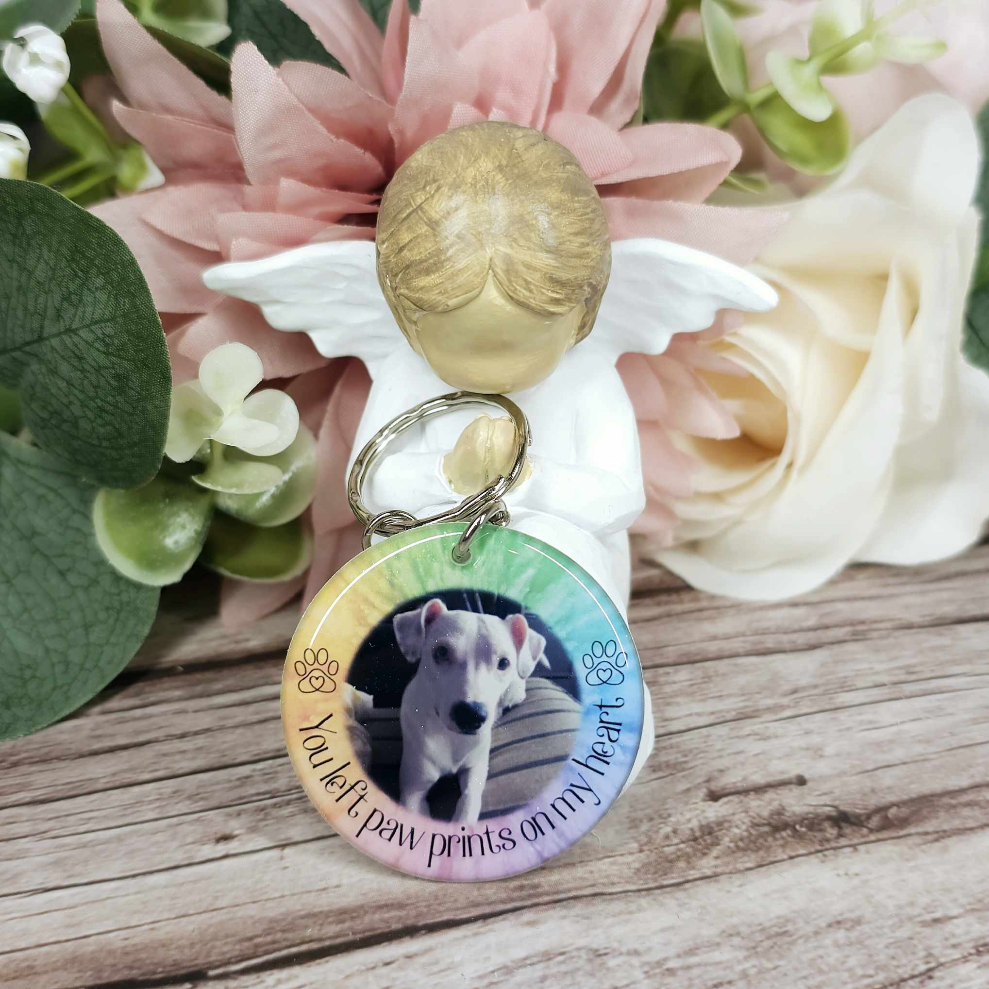Personalised Pet Memorial Photo Keyring UK – “You Left Pawprints On My Heart” Dog Remembrance Gift