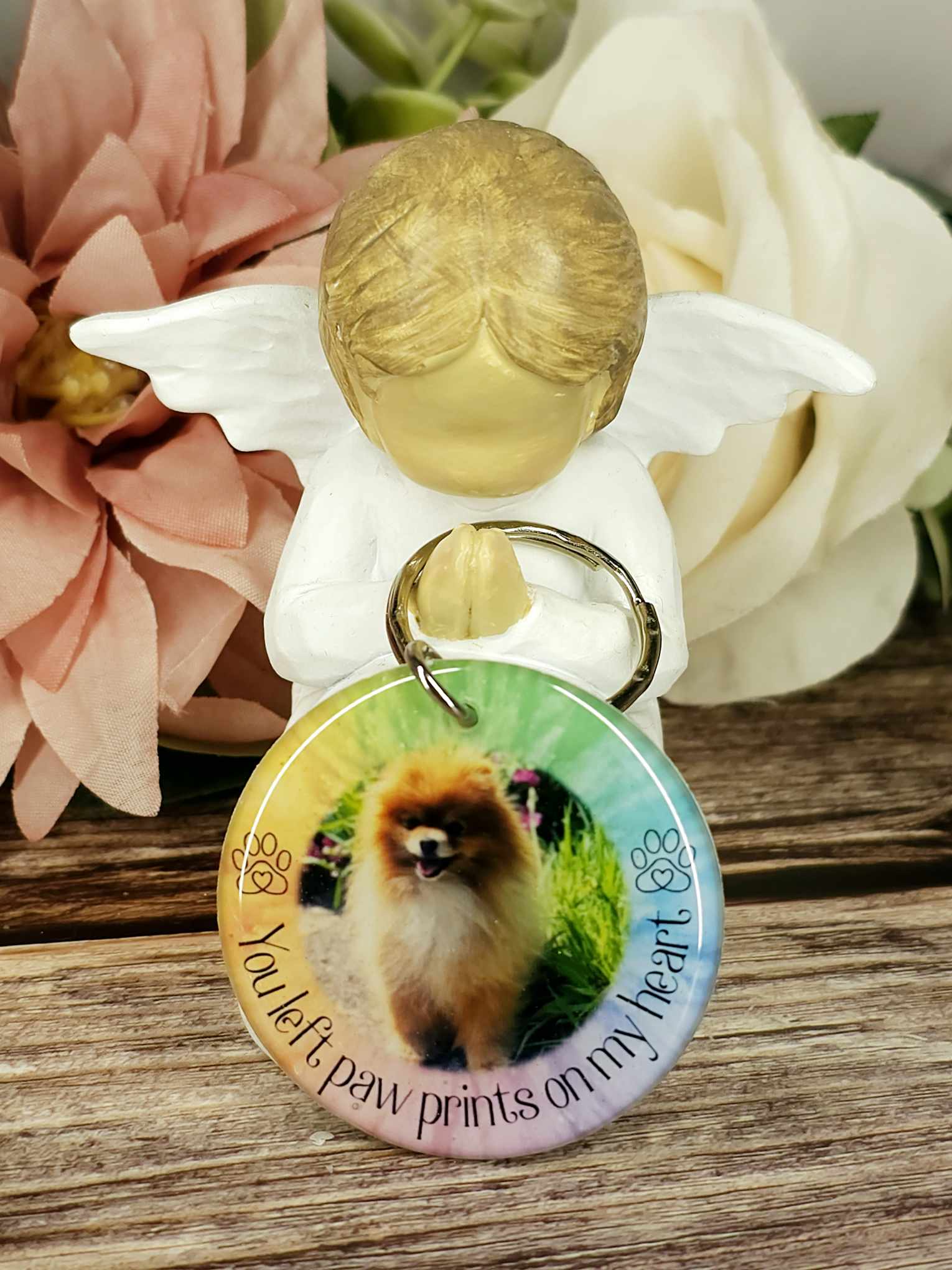 Personalised Pet Memorial Photo Keyring UK – “You Left Pawprints On My Heart” Dog Remembrance Gift