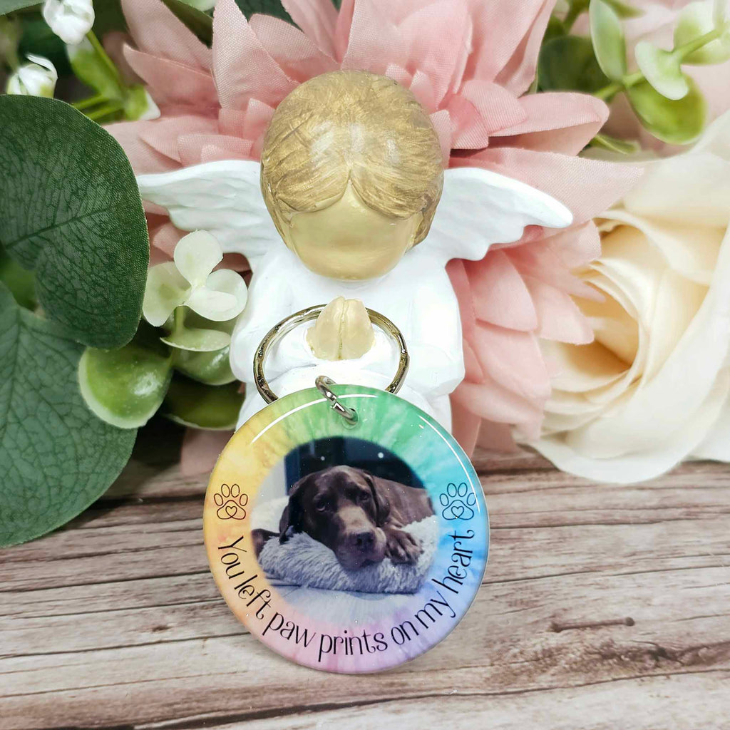 Personalised Pet Memorial Photo Keyring UK – “You Left Pawprints On My Heart” Dog Remembrance Gift